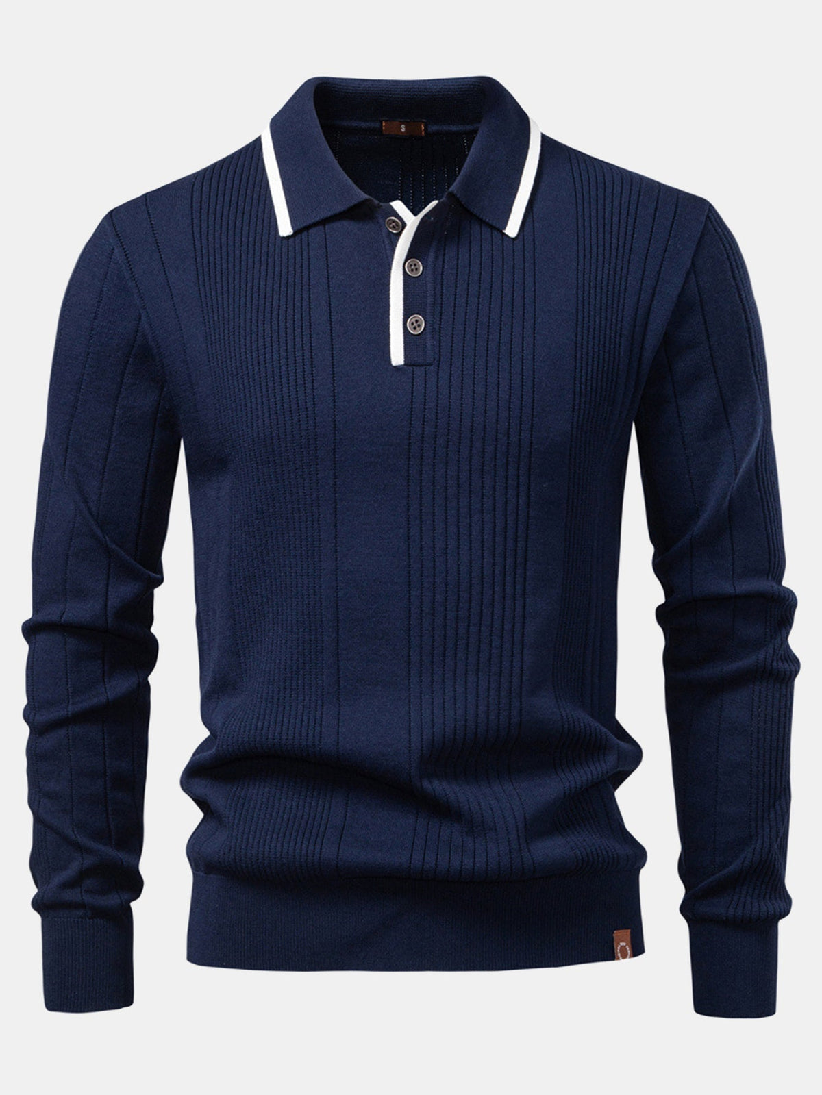 Long Sleeved Knitted Stripe Jacquard Polo Shirt & Slim Fit Tapered Trousers