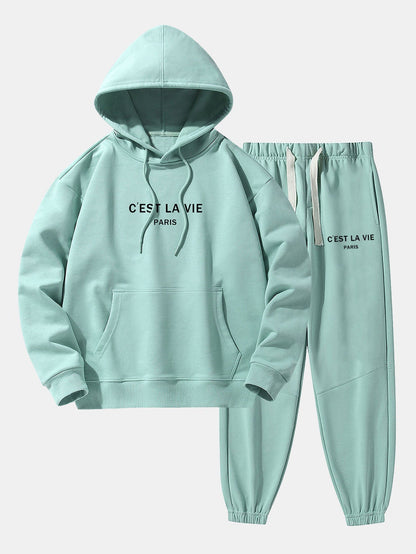 Paris Print Cotton Blend Hoodie & Jogger Pants