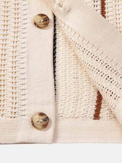 Stripe Crochet Button Up Shirt & Straight Leg Linen Pants