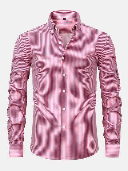 Long Sleeve Stripe Button Up Shirt & Slim Fit Tapered Trousers
