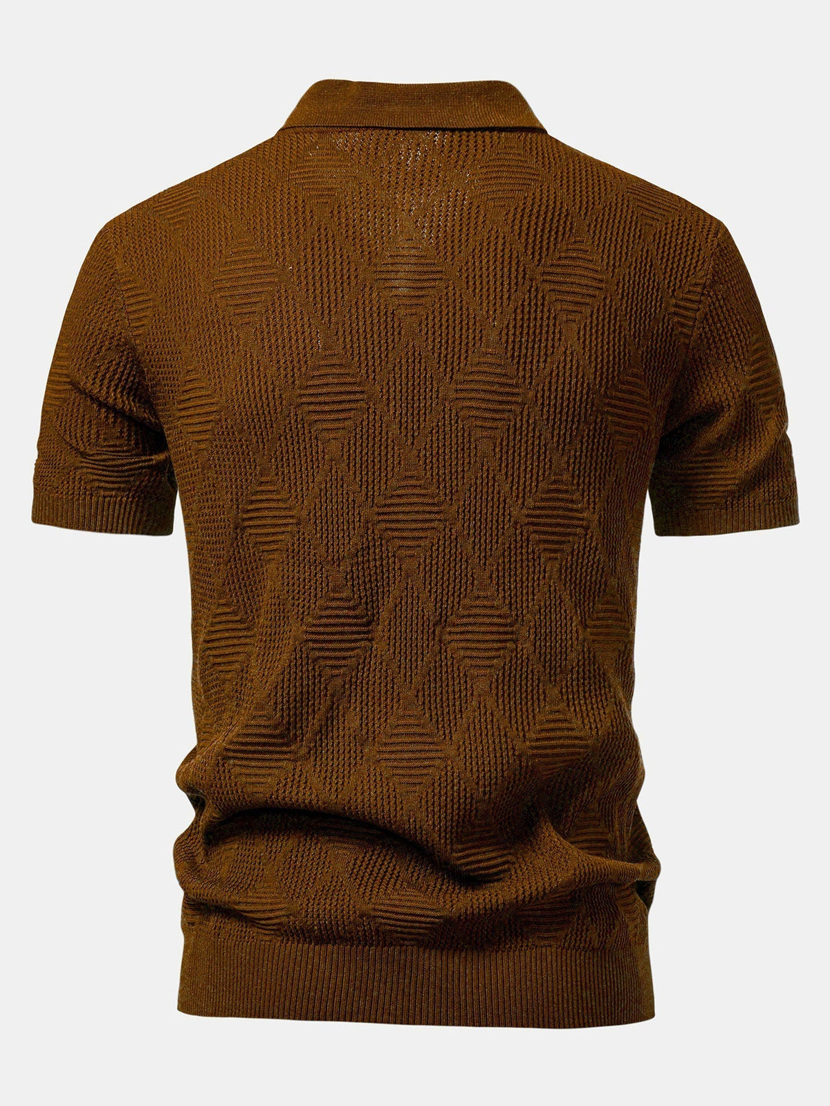 Rhombus Textured Zip Up Knitted Polo Shirt & Slim Fit Tapered Trousers