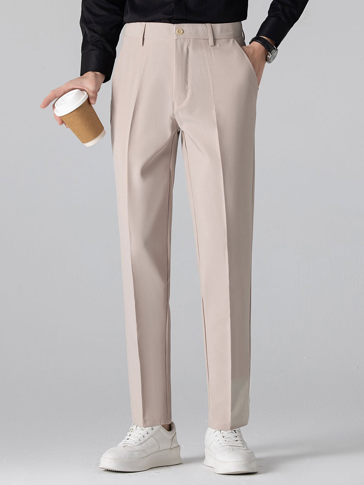 Geometric Knit V Neck Polo Shirt & Slim Fit Tapered Trousers