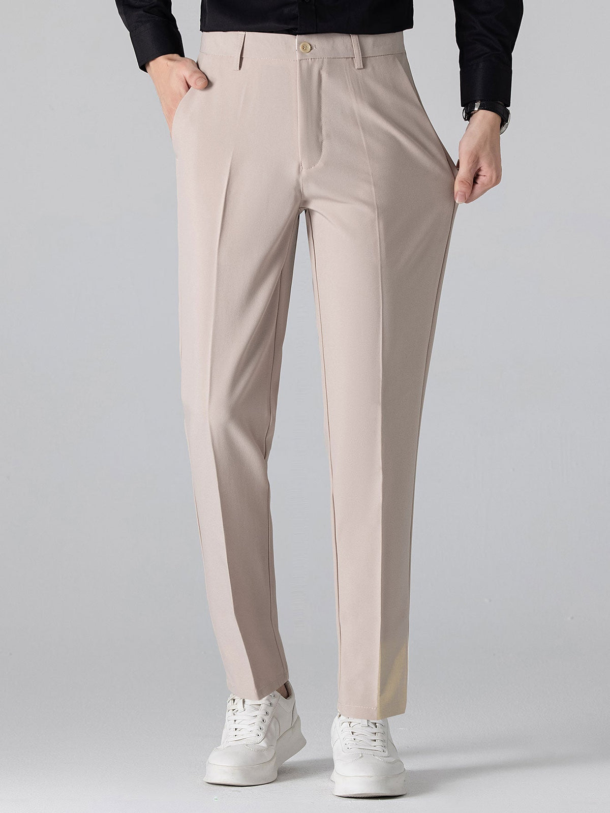 Long Sleeve Stripe Button Up Shirt & Slim Fit Tapered Trousers