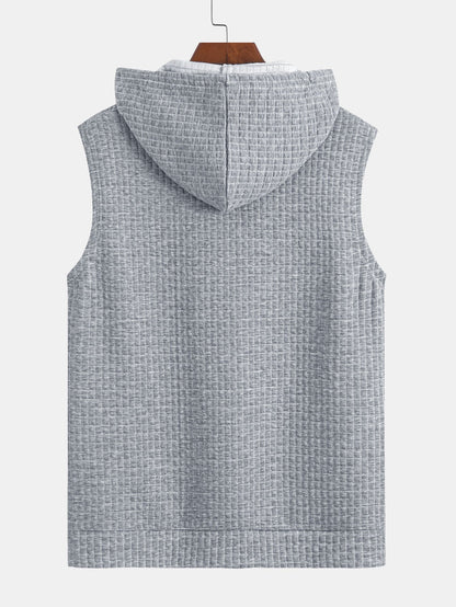 Waffle Sleeveless Hooded T-Shirt With Kangaroo Pocket & Shorts