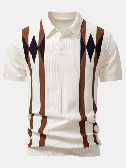 Stripe Geometric Jacquard Knitted Polo Shirt & Slim Fit Tapered Trousers