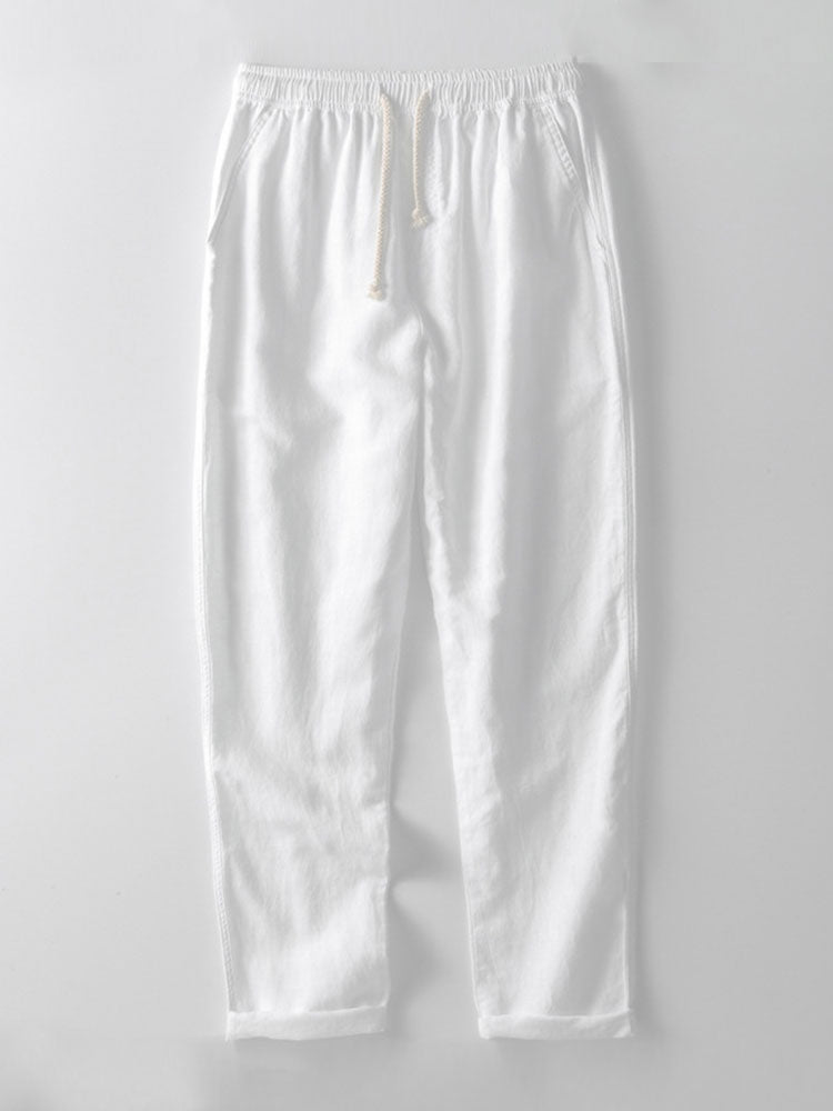 Crochet  V Neck Polo Shirt & Straight Leg Linen Pants