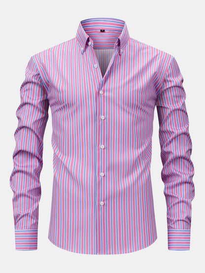 Long Sleeve Stripe Button Up Shirt & Slim Fit Tapered Trousers