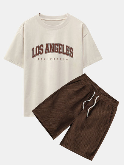 Los Angeles Print Heavy Weight Oversize T-Shirt & Corduroy Shorts