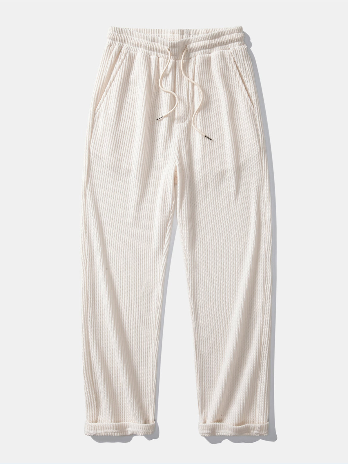Long Sleeve Waffle Mock Neck T-Shirt & Drawstring Knitted Waffle Pants
