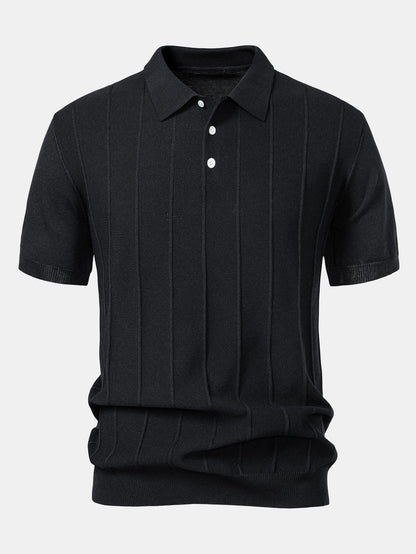 Stripe Jacquard Knit Polo Shirt & Straight Leg Ribbed Pants