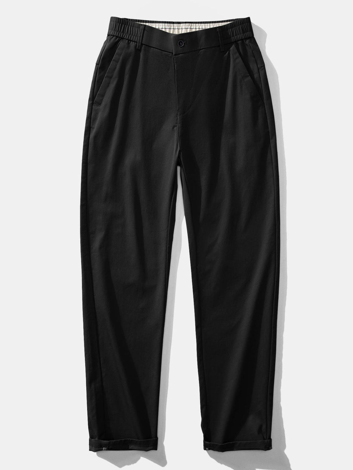 Muscle Fit Ribbed Stand Collar Shirt & Elastic Waist Straight Leg Trousers