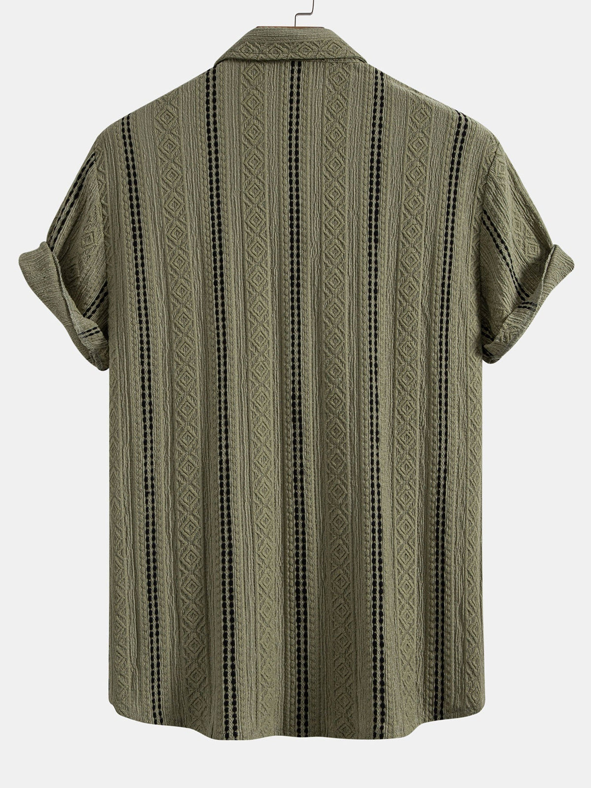 Geometric Striped Jacquard Button Up Shirt & Crinkled Textured Drawstring Shorts