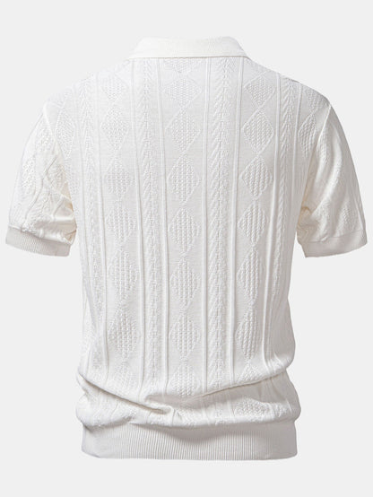 Geometric Jacquard Knitted Polo Shirt & Slim Fit Tapered Trousers