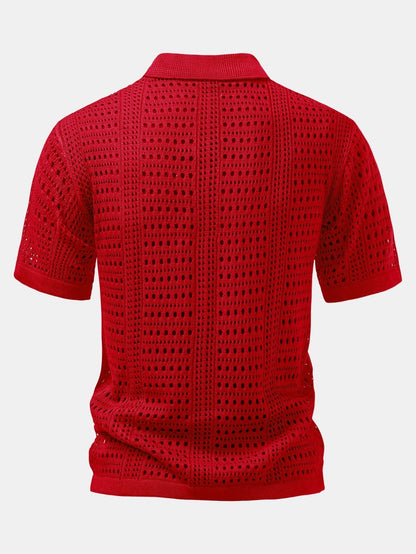Crochet  V Neck Polo Shirt & Straight Leg Linen Pants
