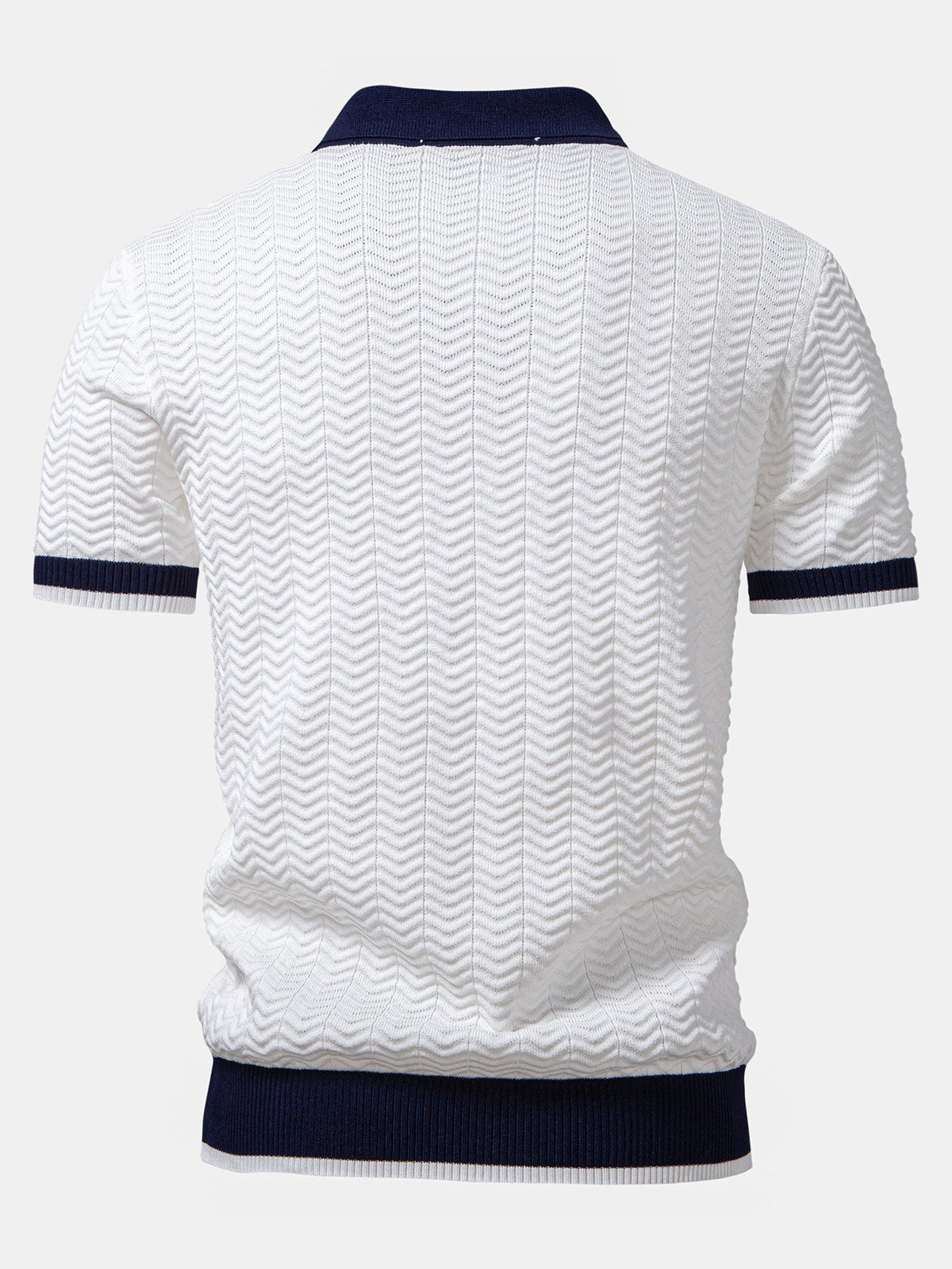 Texture Contrast Knitted V Neck Polo Shirt & Cotton Chino Shorts