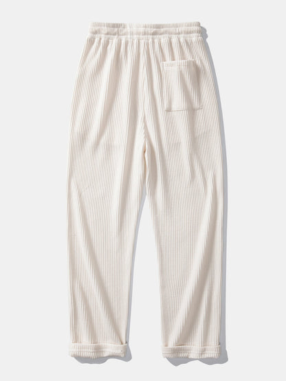 Long Sleeve Waffle Mock Neck T-Shirt & Drawstring Knitted Waffle Pants