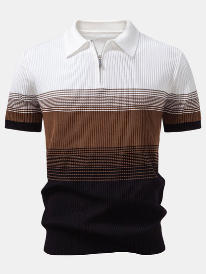 Striped Gradient Knitted Polo Shirt & Slim Fit Tapered Trousers