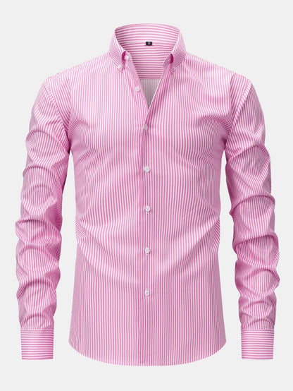 Long Sleeve Stripe Button Up Shirt & Slim Fit Tapered Trousers