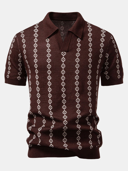 Geometric Knit V Neck Polo Shirt & Slim Fit Tapered Trousers