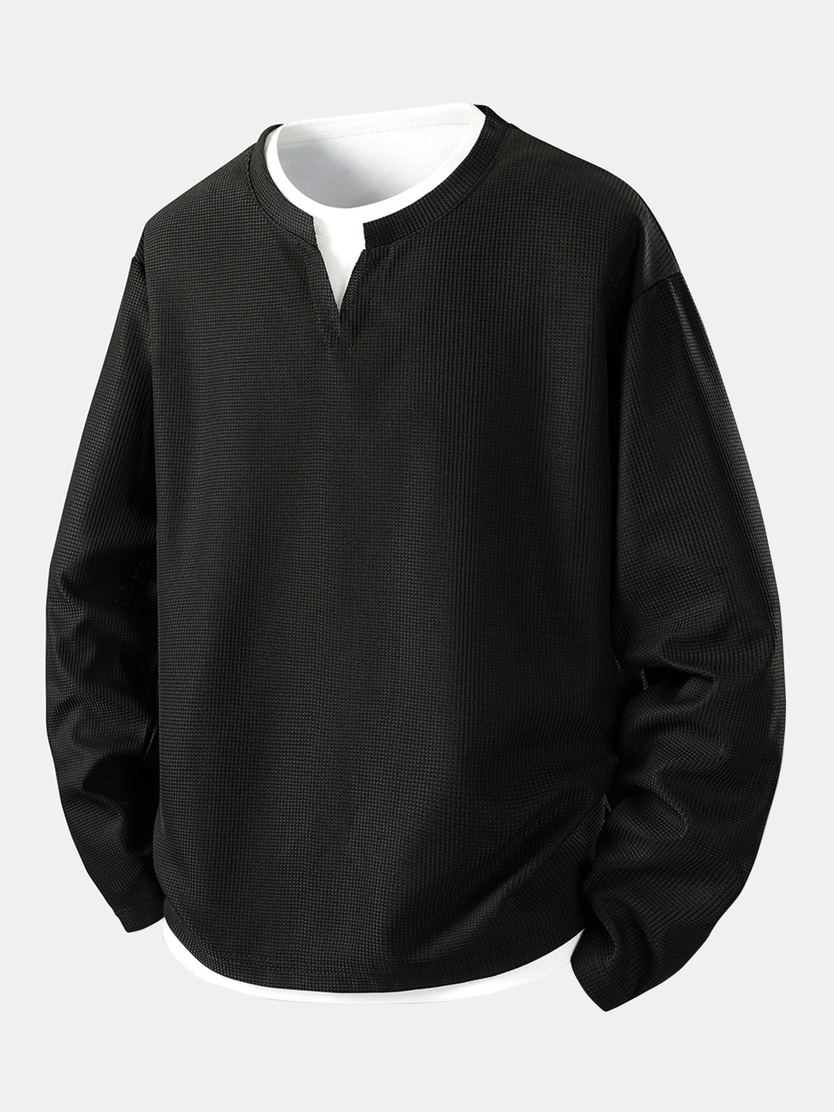 Relax Fit Long Sleeve 2 In 1 Waffle T-Shirt & Single Pleat Drawstring Straight Leg Pants