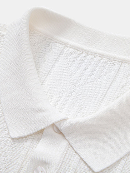 Geometric Jacquard Knitted Polo Shirt & Slim Fit Tapered Trousers