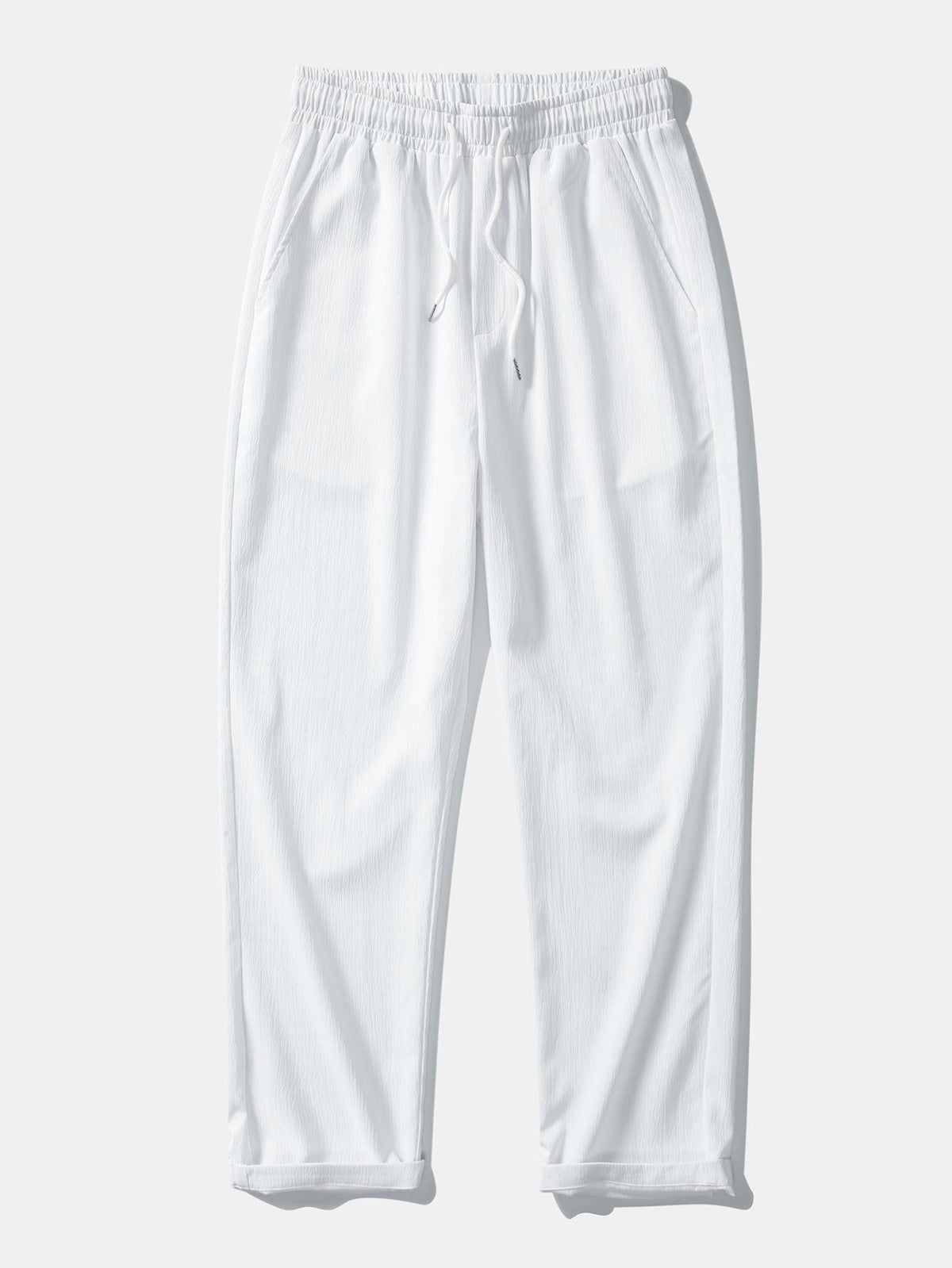 Geometric Striped Jacquard Button Up Shirt & Crinkle Textured Straight Leg Pants
