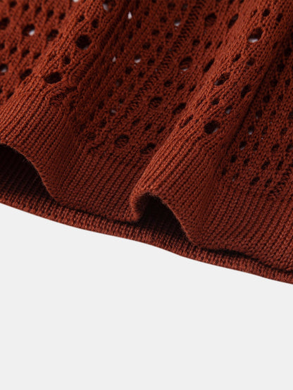 Crochet  V Neck Polo Shirt & Straight Leg Linen Pants