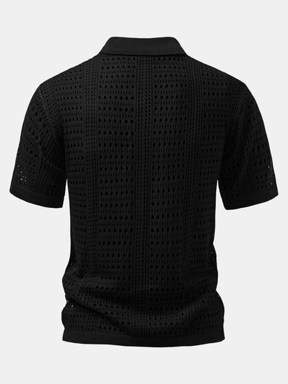 Crochet  V Neck Polo Shirt & Straight Leg Linen Pants