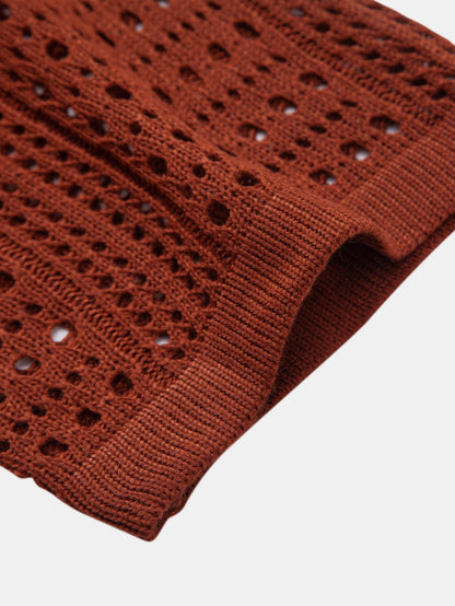 Crochet  V Neck Polo Shirt & Straight Leg Linen Pants