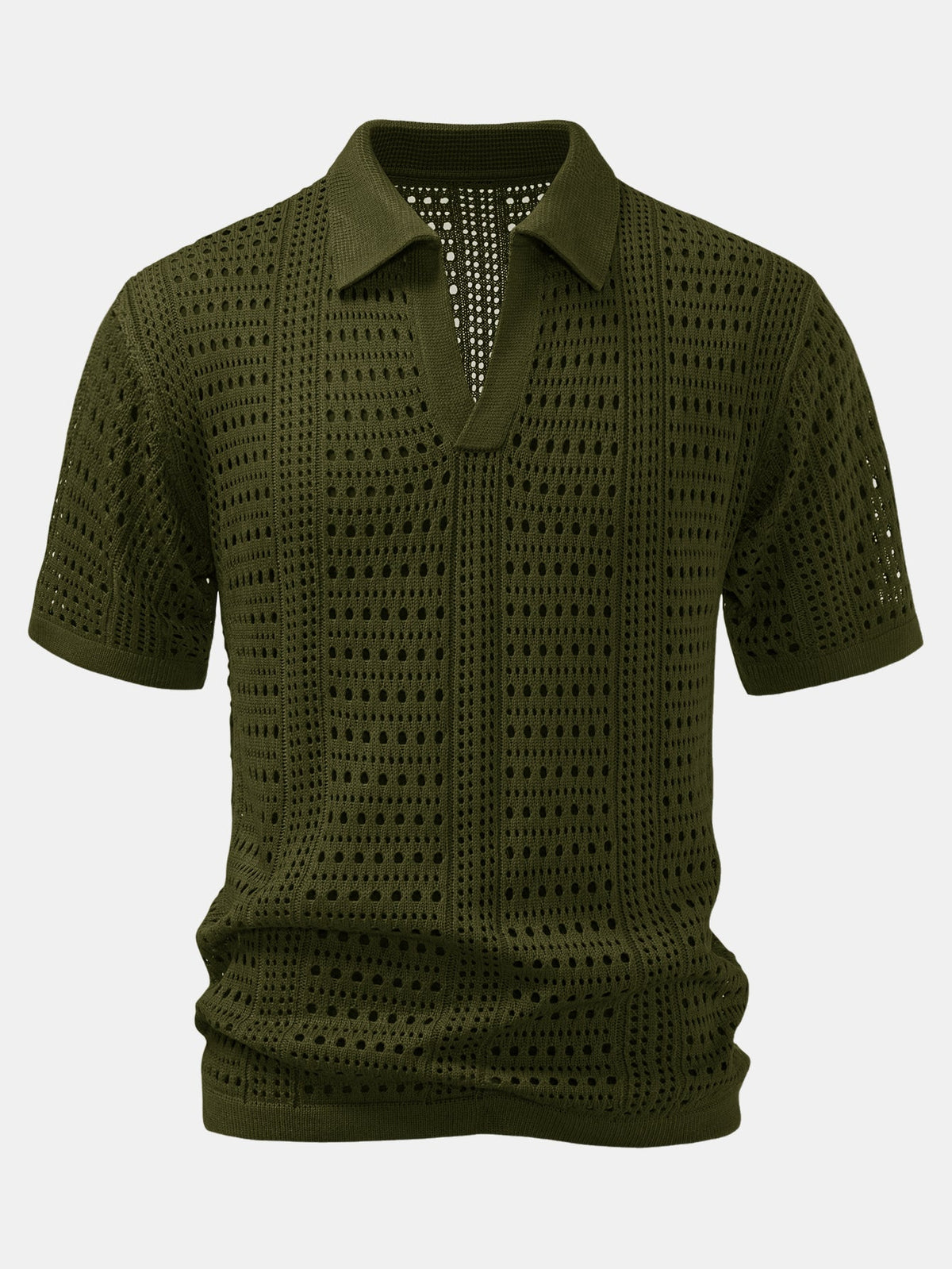 Crochet  V Neck Polo Shirt & Straight Leg Linen Pants