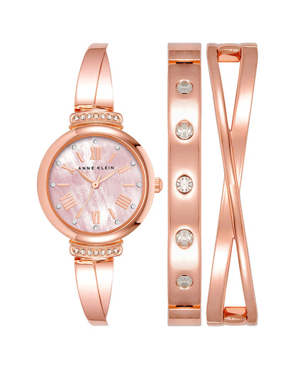 Anne Klein Women's Premium Crystal Accented Bangle Watch Set, AK/2245