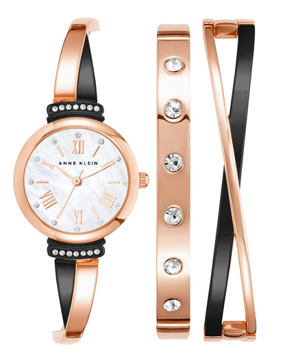 Anne Klein Women's Premium Crystal Accented Bangle Watch Set, AK/2245