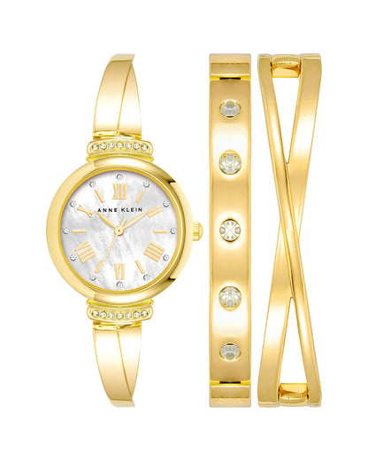 Anne Klein Women's Premium Crystal Accented Bangle Watch Set, AK/2245