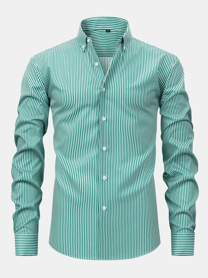 Long Sleeve Stripe Button Up Shirt & Slim Fit Tapered Trousers