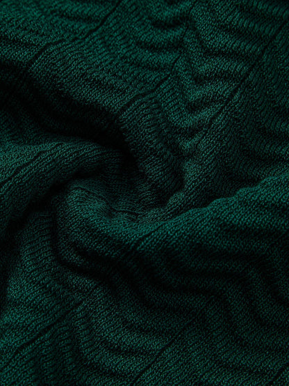 Texture Contrast Knitted V Neck Polo Shirt & Straight Leg Ribbed Pants
