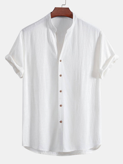 V Neck Linen Rayon Blend Shirt & Straight Leg Linen Pants