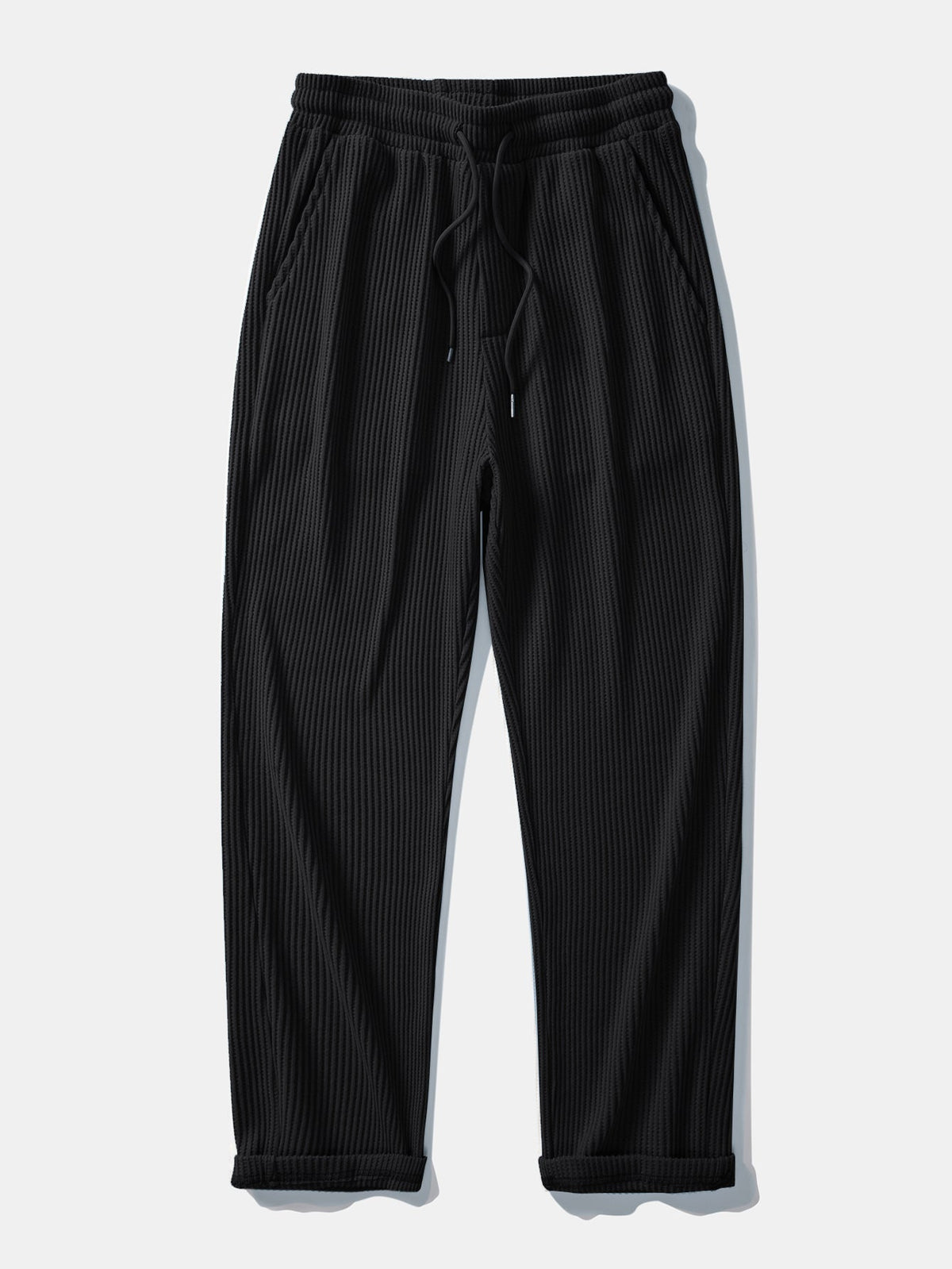 Long Sleeve Waffle Mock Neck T-Shirt & Drawstring Knitted Waffle Pants