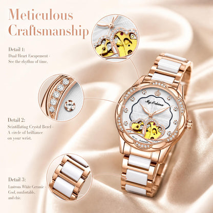 Vetra Women Watches Automatic Luxury Diamond Dress Ladies Watch Fashion Waterproof Ceramic Strap Rose Gold Self Winding Female Wrist Watch
