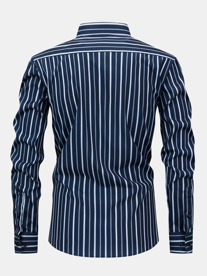 Long Sleeve Stripe Button Up Shirt & Slim Fit Tapered Trousers