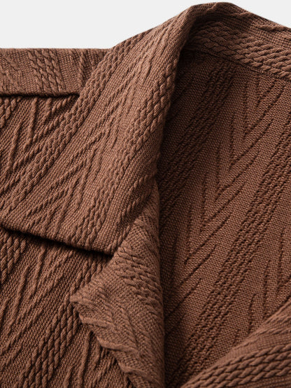 Texture Jacquard Cuban Shirt & Wrinkle Textured Straight Leg Pants