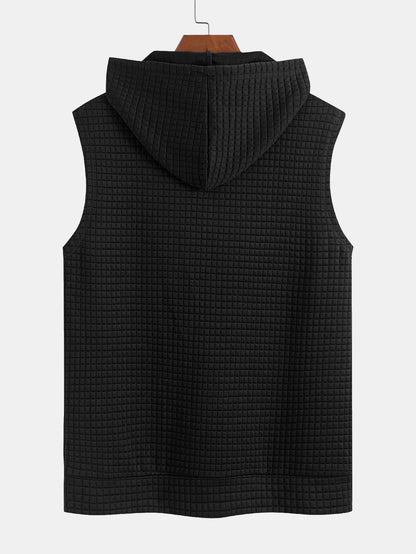 Waffle Sleeveless Hooded T-Shirt With Kangaroo Pocket & Shorts