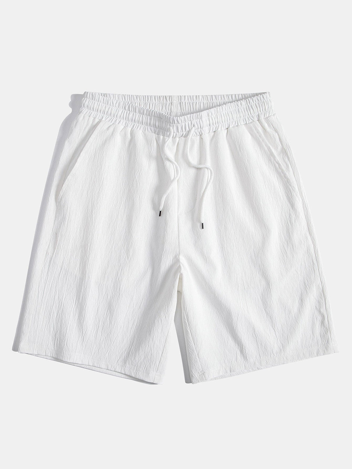 Linen Rayon Blend Button Up Shirt & Crinkled Textured Drawstring Shorts