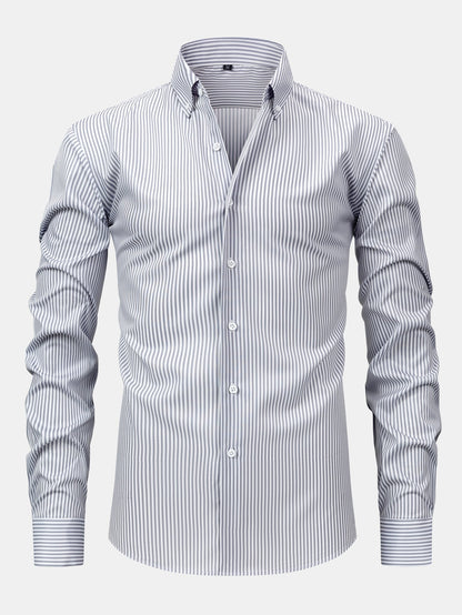 Long Sleeve Stripe Button Up Shirt & Slim Fit Tapered Trousers