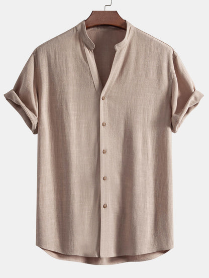 V Neck Linen Rayon Blend Shirt & Straight Leg Linen Pants