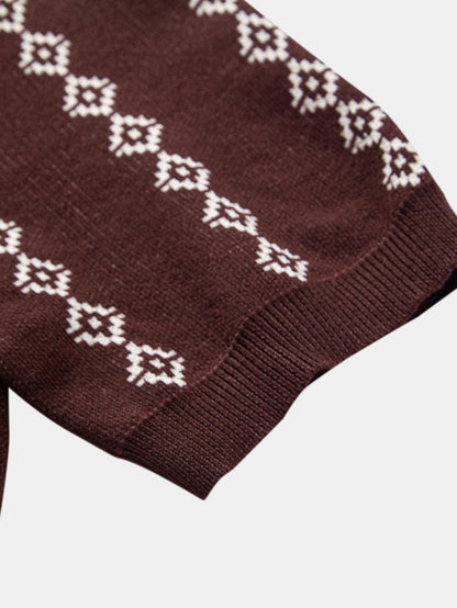 Geometric Knit V Neck Polo Shirt & Slim Fit Tapered Trousers