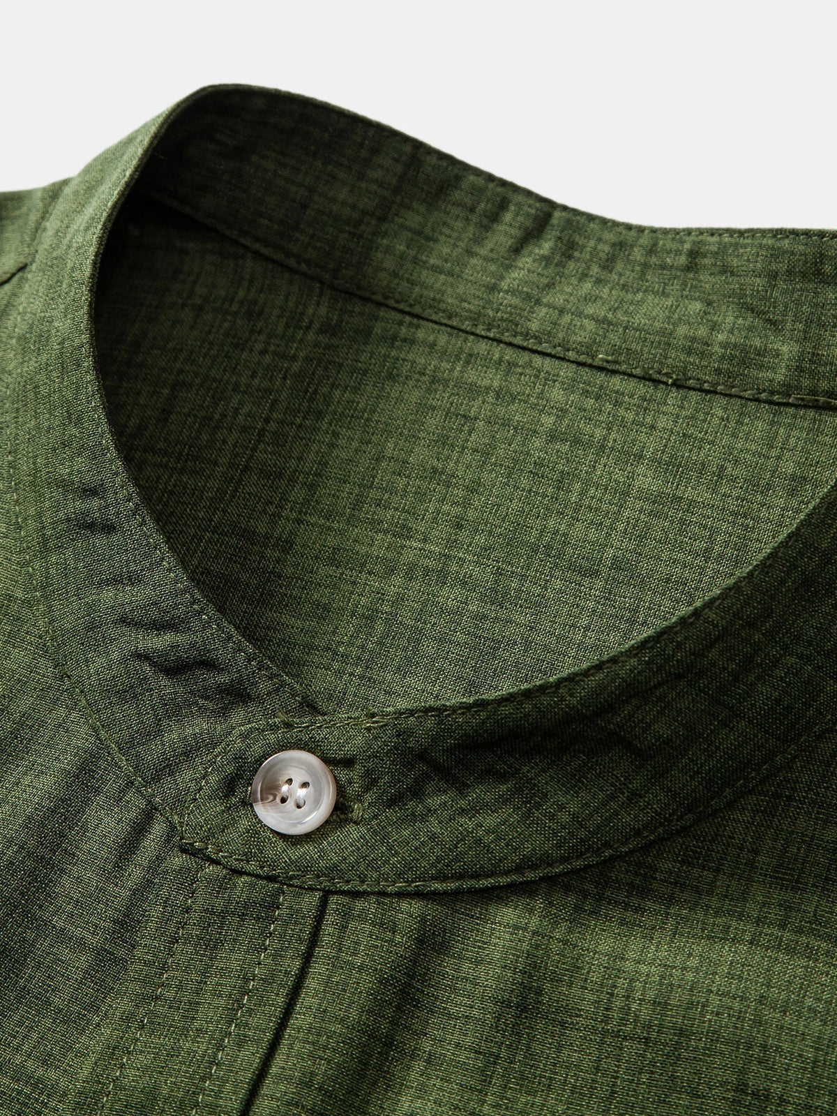 Short Sleeve Stand Collar Shirt & Straight Leg Linen Pants