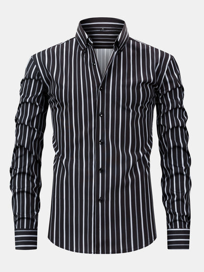 Long Sleeve Stripe Button Up Shirt & Slim Fit Tapered Trousers