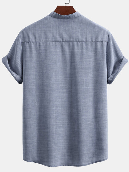 Short Sleeve Stand Collar Shirt & Straight Leg Linen Pants