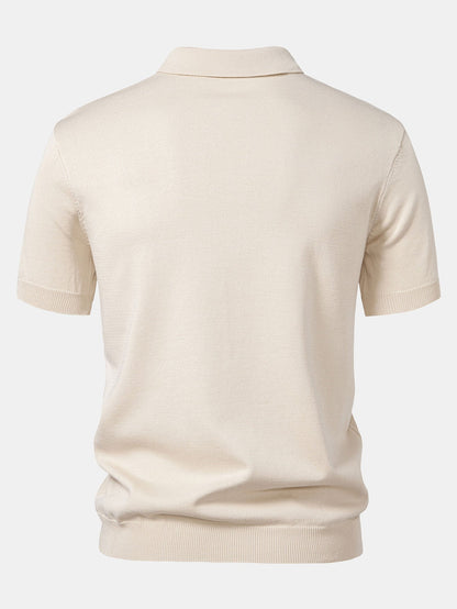 Stripe Jacquard Knit Polo Shirt & Straight Leg Ribbed Pants
