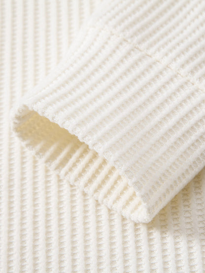 Long Sleeved Knitted Waffle Polo Shirt & Drawstring Knitted Waffle Pants